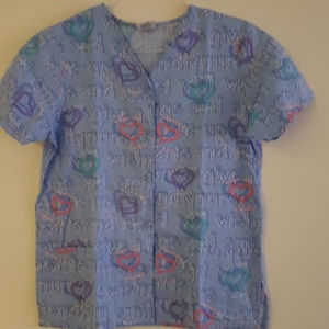 Hugs and Smiles Cancer Scrub Top Size Medium